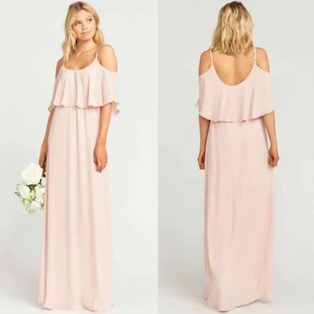 SHOW ME YOUR MUMU Caitlin Ruffle Maxi Dusty Blush Crisp Pink Bridesmaid Dress XS